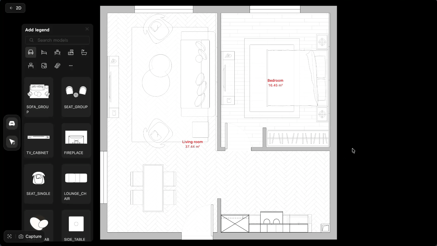 Moving furniture in a 2D floor plan