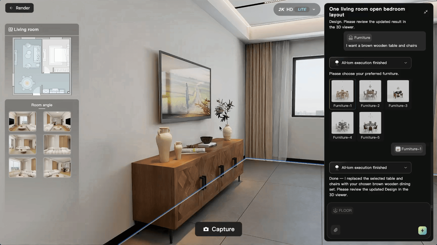 Editing furniture in a 3D render