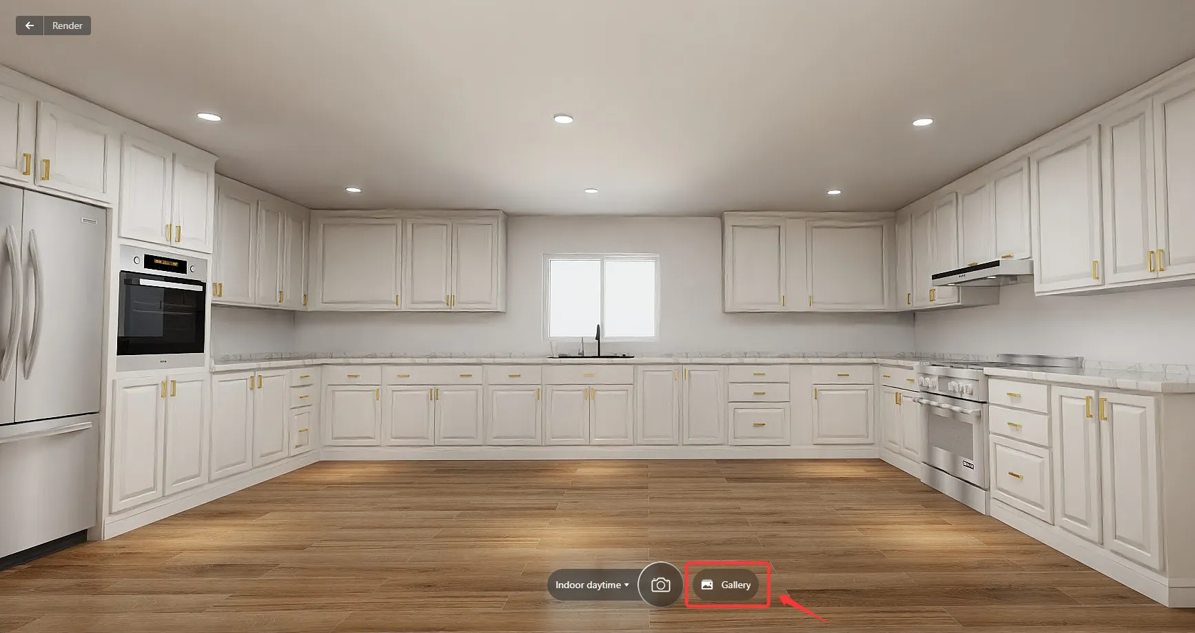 Rendered kitchen layout generated with AI Kitchen Auto Layout in Coohom