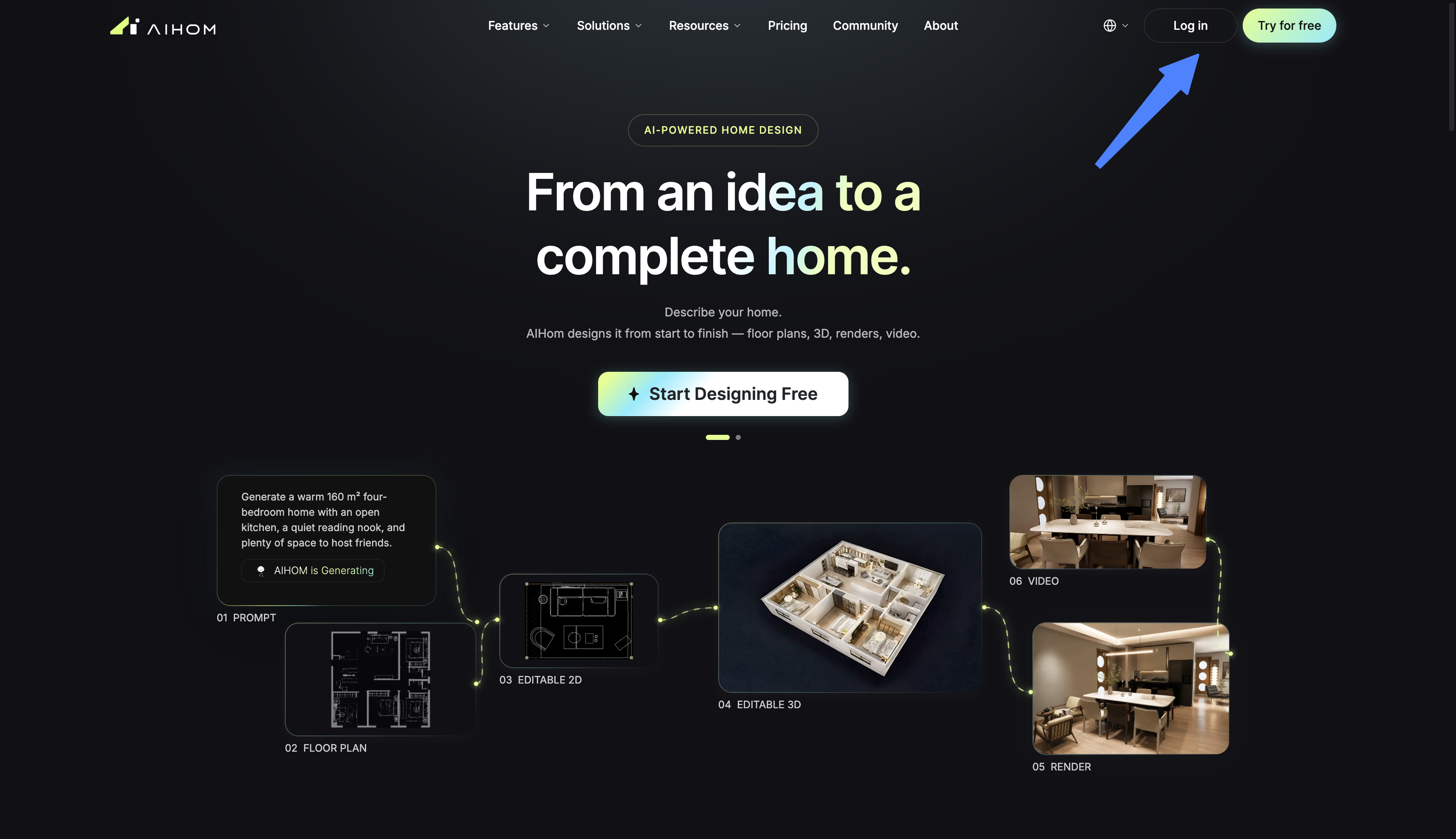 AIHom homepage sign-up button